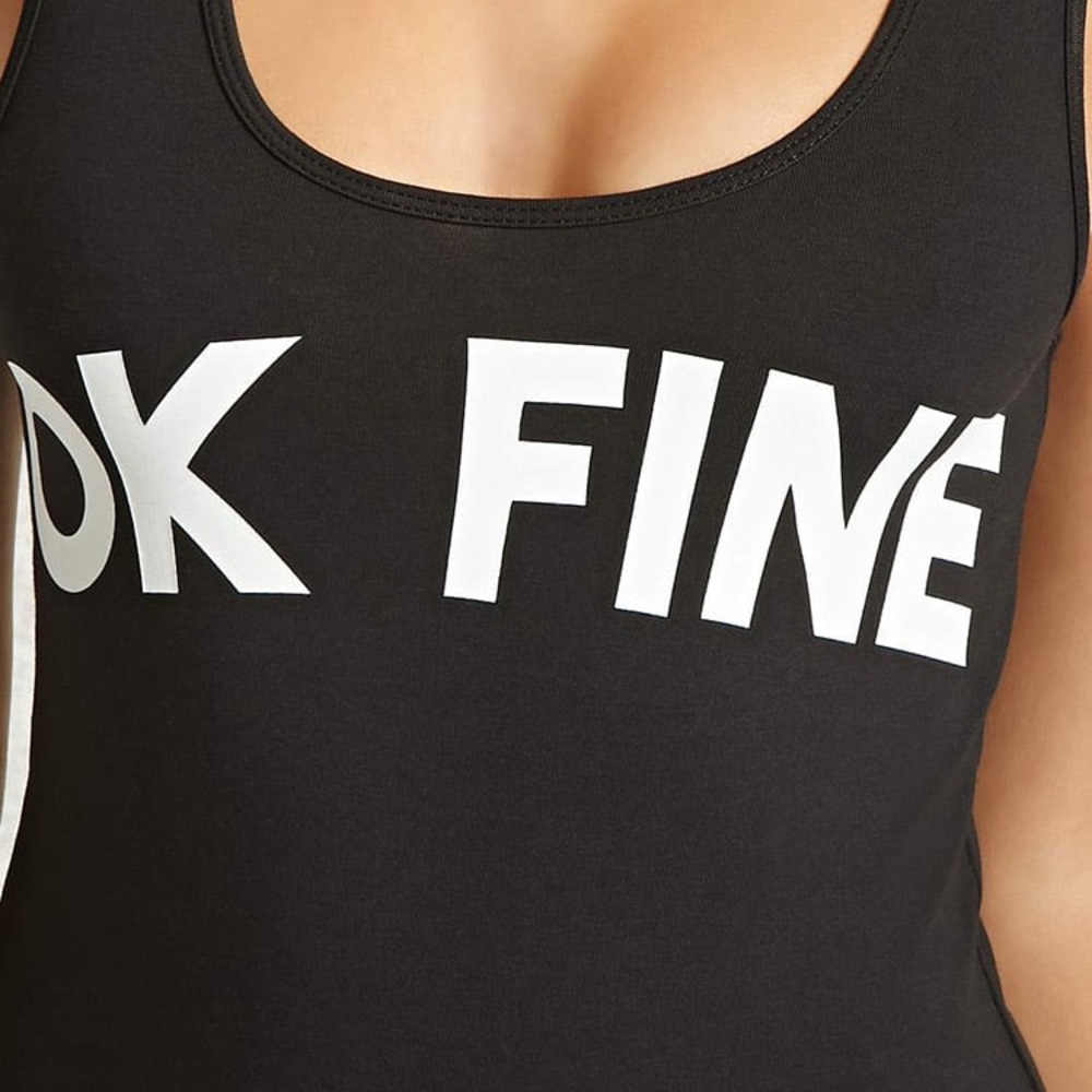 💞Worn 1X/“OK FINE” Bodysuit Black/Forever 21 - Picture 3 of 3